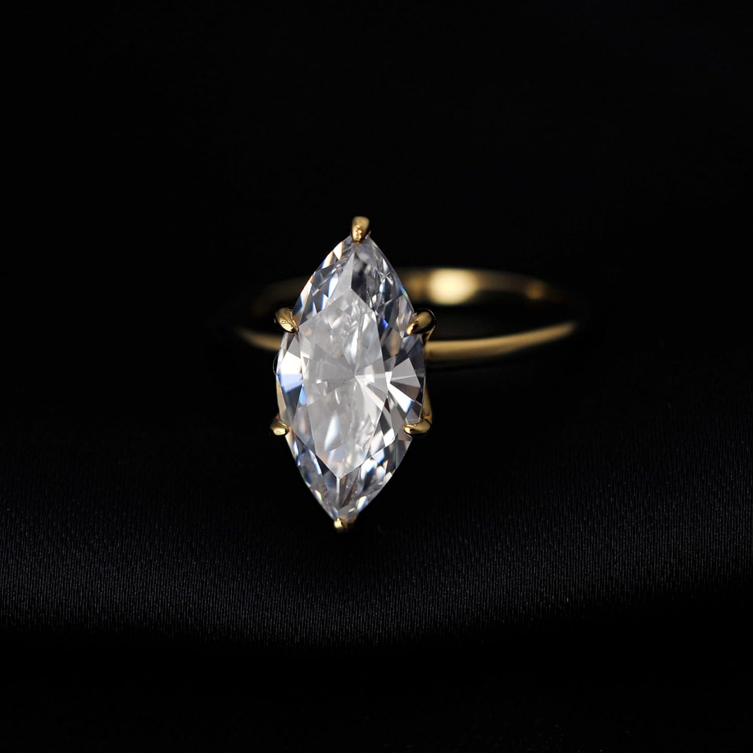 Marquise Engagement Ring for Women, 9ct 18K Gold Plated Solitaire Promise Ring with Cubic Zirconia in Sterling Silver - Image 9