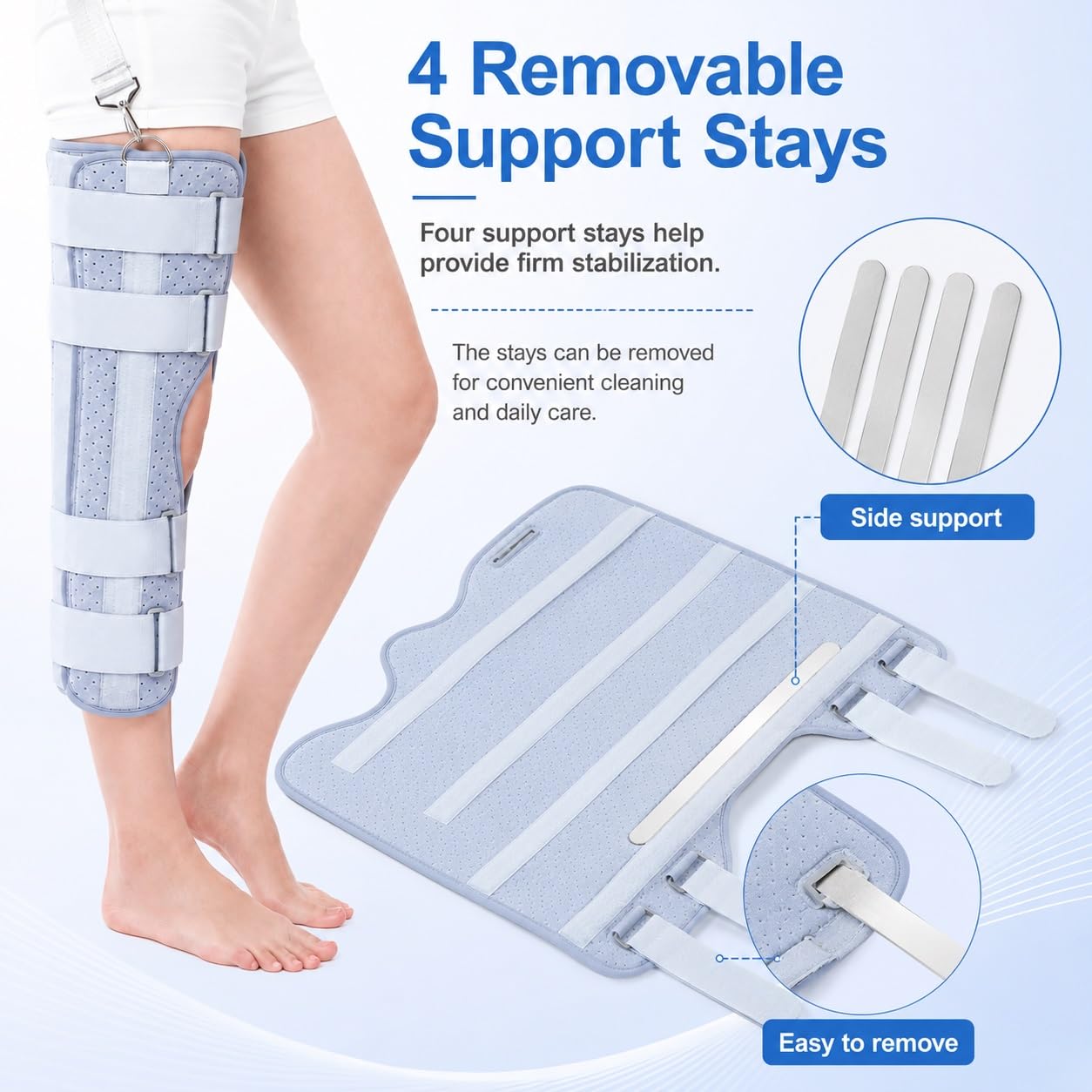 Inmovilizador de Rodilla de 3 Piezas Férula de Pierna Completa para Recuperación Postoperatoria Soporte Rígido para Esguinces Desgarro de Menisco y ACL Ajustable(L)