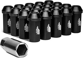 DNA MOTORING J2 Engineering LN-T7-005-125-BK 20Pcs M12 x 1.25 7075-T6 Aluminum 50mm Close-End Lug Nut w/Socket Adapter (Black)