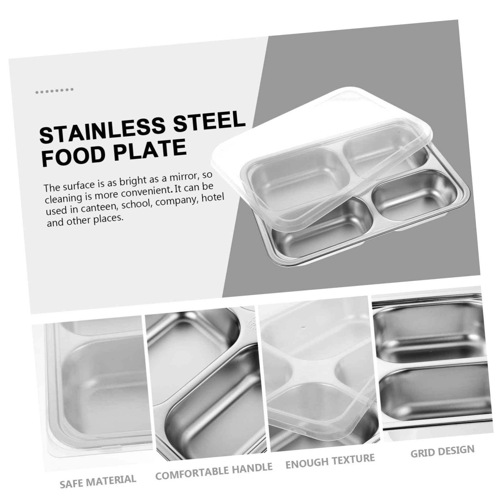 CONGARTENO Stainless Steel Divided Dinner Plate 4 Sections Dinnerware Sets Large Serving Tray