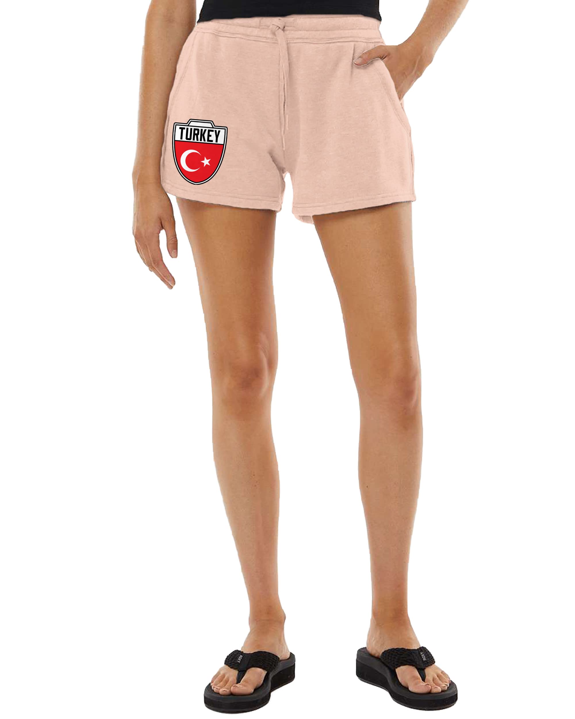 Tukey Crest - Turkish National Soccer Cup Women's Drawstring Fleece Sweat Shorts (X-Large, Blush)