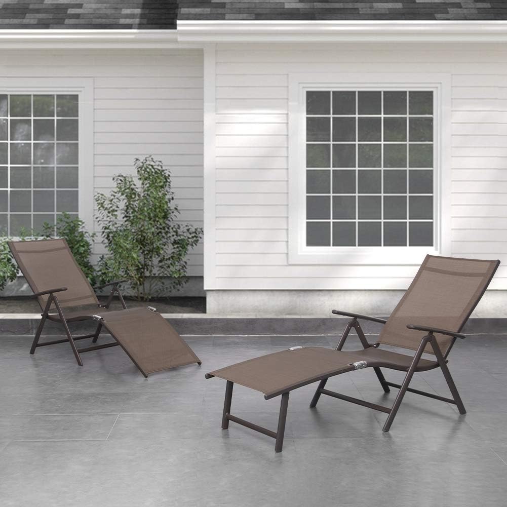 Crestlive Products Aluminum Beach Yard Pool Folding Recliner Adjustable Patio Chaise Lounge Chair Outdoor Indoor for All Weather, Brown Frame (2 PCS Brown) : Patio, Lawn & Garden