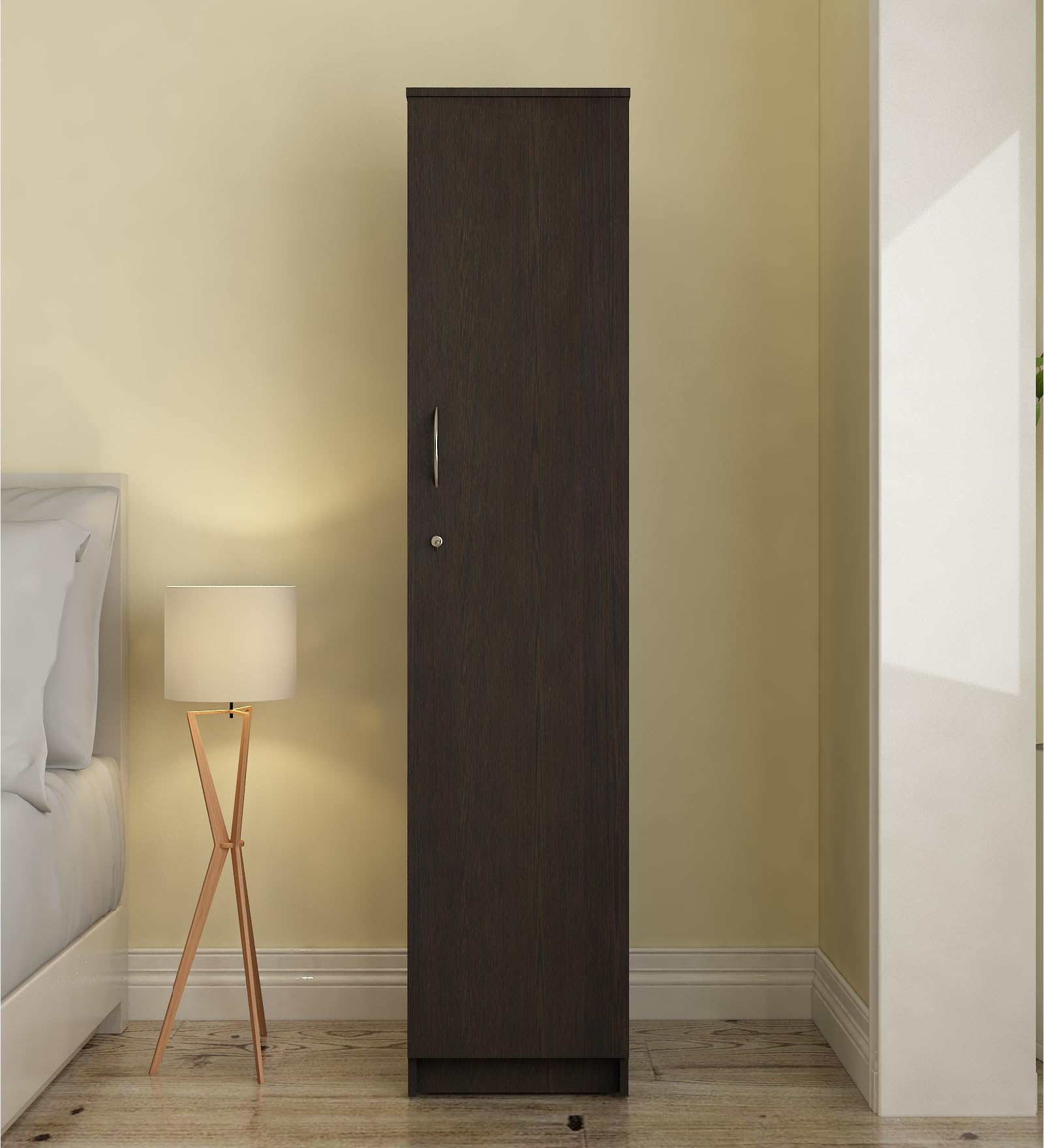 Jennifer 1 Door Wardrobe | Engineered Wood Multipurpose Cupboard | 4 Shelves with Drawer | Dark Wenge | Knock Down-image-41