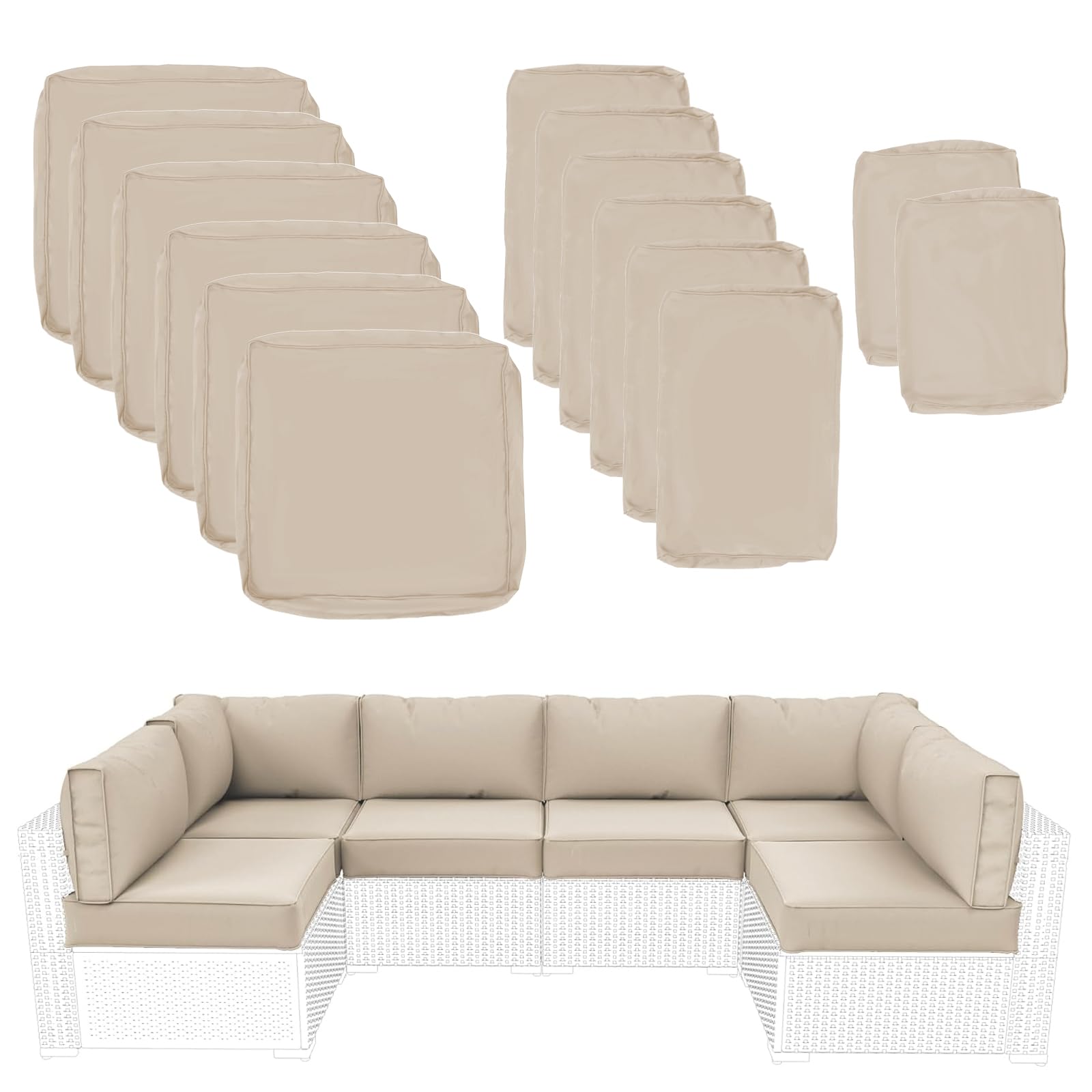 14 Pcs Outdoor Cushion Slipcovers Outdoor Patio Cushion Covers Replacement  Waterproof with Zipper for Outdoor Furniture, Patio Sofa Couch Sizes