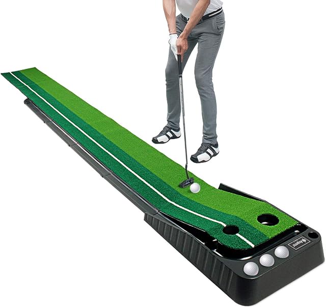 Asgens Golf Putting Trainer(3 Balls Free),Double-Color Grass Golf Mat with Ball Thicken Return Track and Automatic Function. Practise Indoor &Outdoor for Beginner &Amateur