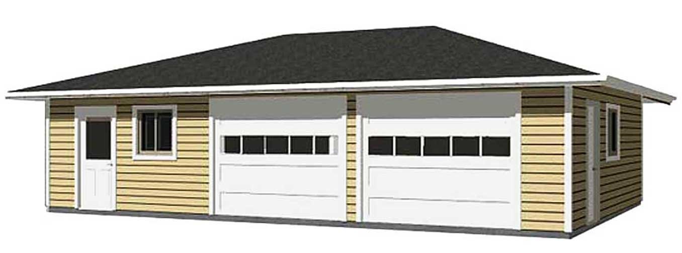 Garage Plans: Hipped Roof Two Car Garage With Shop - Plan 864-3R