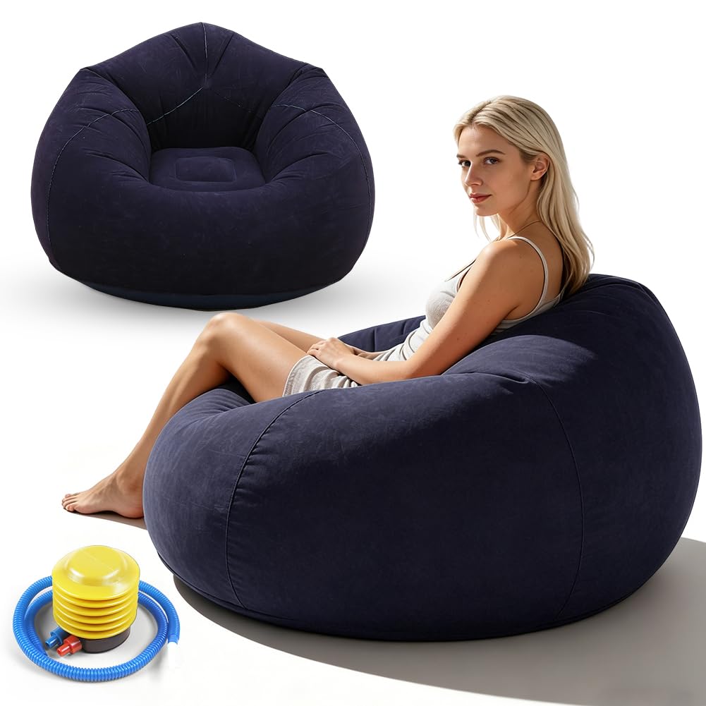 Divano gonfiabile e poltrona, Pouf gonfiabile, Poltrona Sacco Gonfiabile con Pompa Incorporata, poltrona gonfiabile, divano ad aria per esterni, campeggio, piscina e feste in spiaggia (Blu)