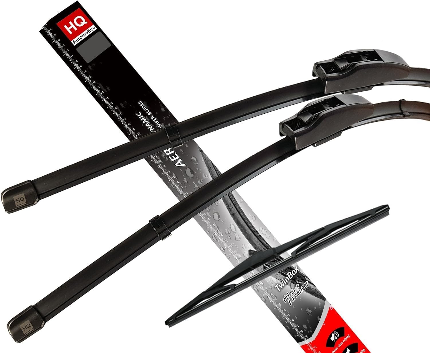 Front & Rear kit of Aero Flat Windscreen Wiper Blades AD61-421|HQ14G