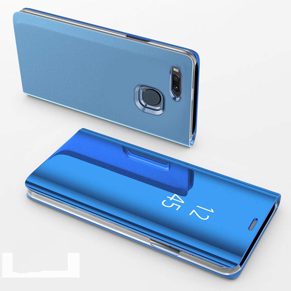 Xiaomi Mi 5X Flip Case, Eabuy Mirror Plating Hard PC +PU Leather Semi-transparent Standing View Case Cover for Xiaomi Mi 5X / Mi A1 Blue