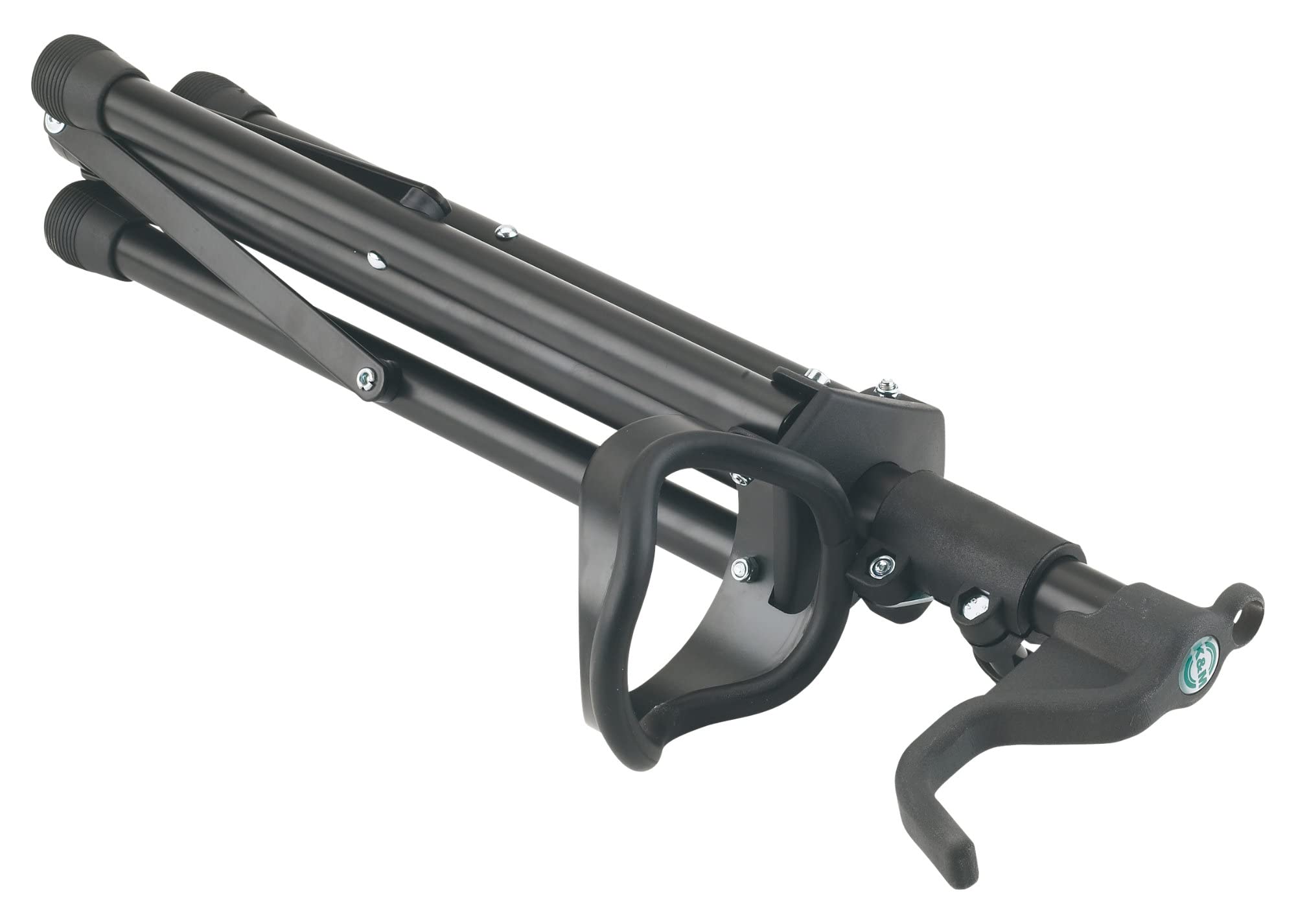 K&M 14920 Tenorhornständer Set (einteiliger Ständer für Tenorhorn aus Stahl mit integriertem Mundstückhalter & passender Tragetasche aus wasserabweisendem, reißfestem Nylon) Schwarz