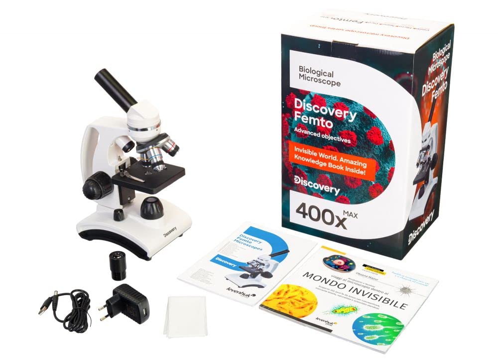Przenośny Metalowy Mikroskop Edukacyjny dla Początkujących i Dzieci Discovery Femto Polar z Kolorową Książką w Języku Wloskim