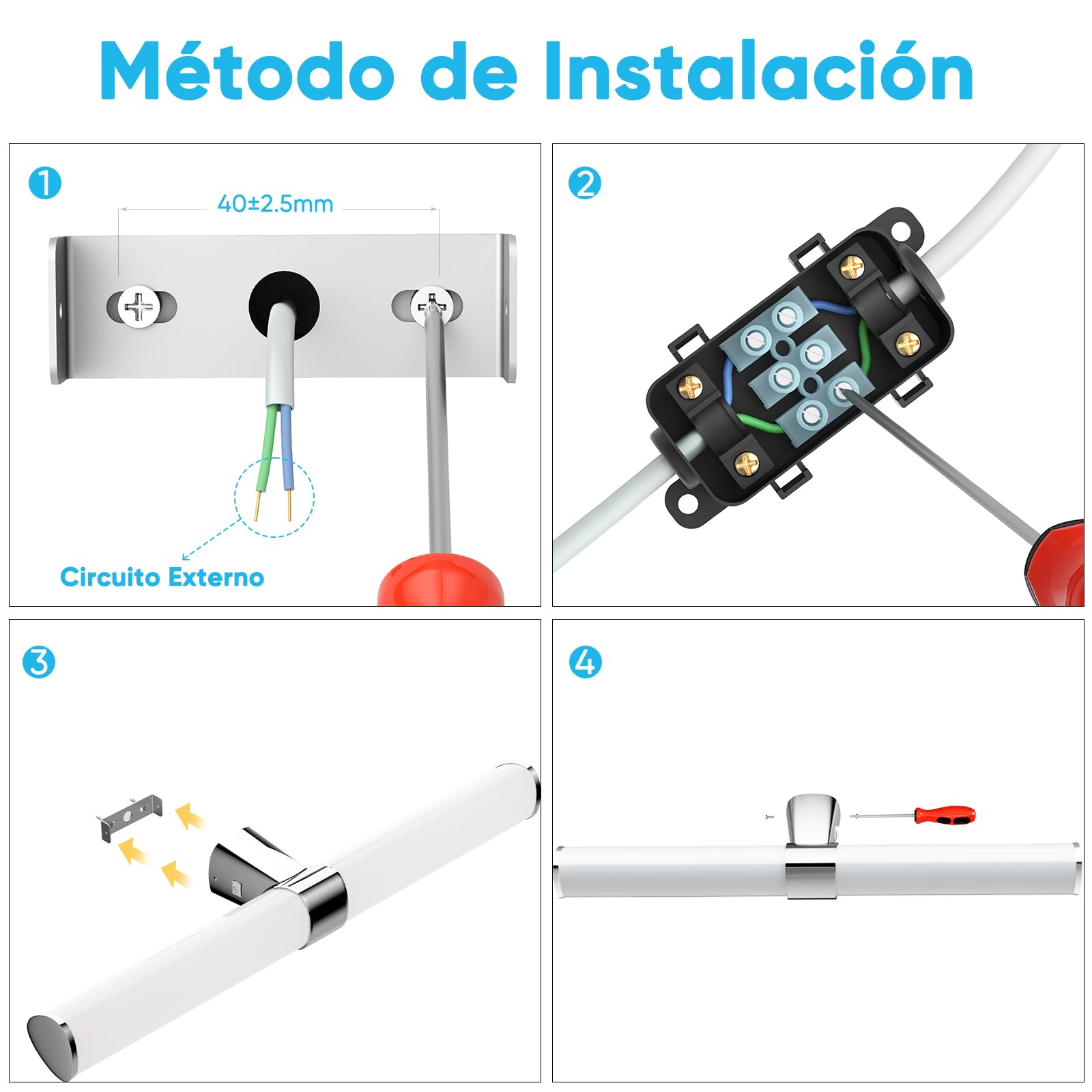 Lampara Aplique de Pared para Luz Espejo y Armario de Baño LED, Longitud 60CM Plateada Lampara, 15W 1500Lm No Regulable Iluminación, IP44 Resistente al Agua, Luz Cálida Neutra Fría