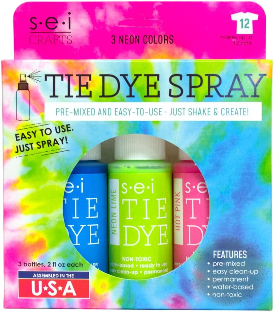 S.E.I. Neon TieDye Kit, Fabric Spray Dye, 3 Colors