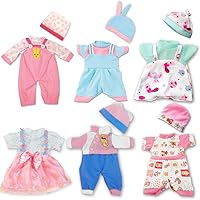ARTST 12 Inch Baby Doll Clothes: 6 Sets with 5 Cute Caps for 10-12 Inch Dolls - Adorable Outfits Gift