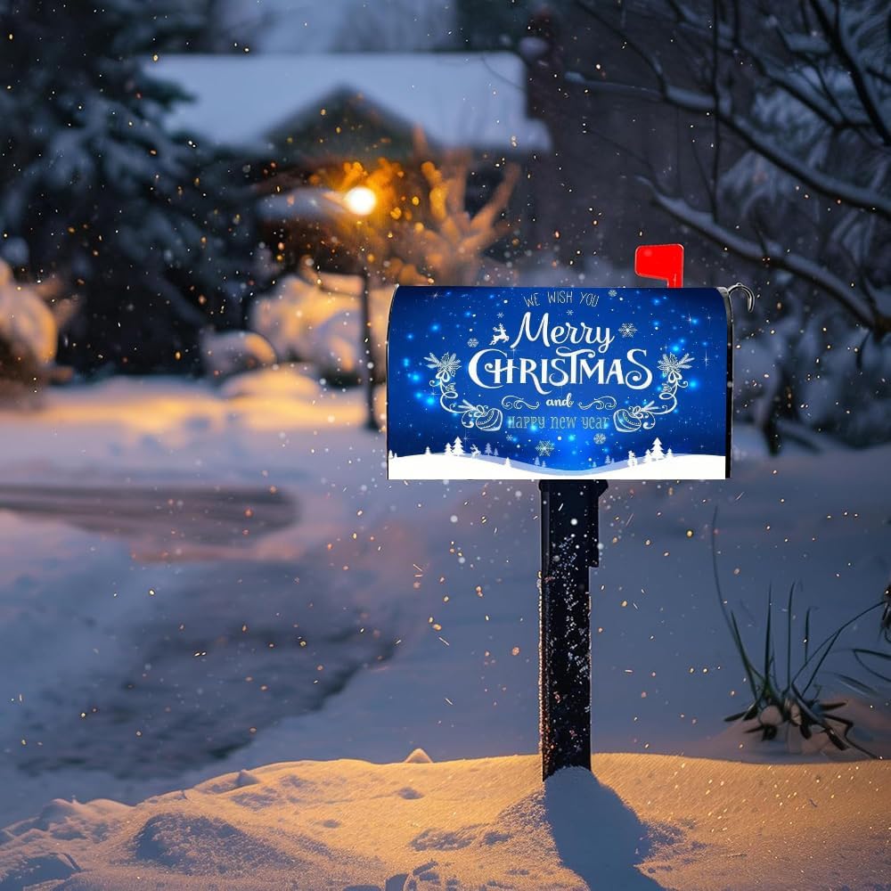 Christmas Magnetic Mailbox Cover, Featuring Snowflakes and Winter Scenes, Waterproof Oxford Cloth Christmas and New Year Mailbox Cover, Perfect for Outdoor Garden and Courtyard Home Decoration