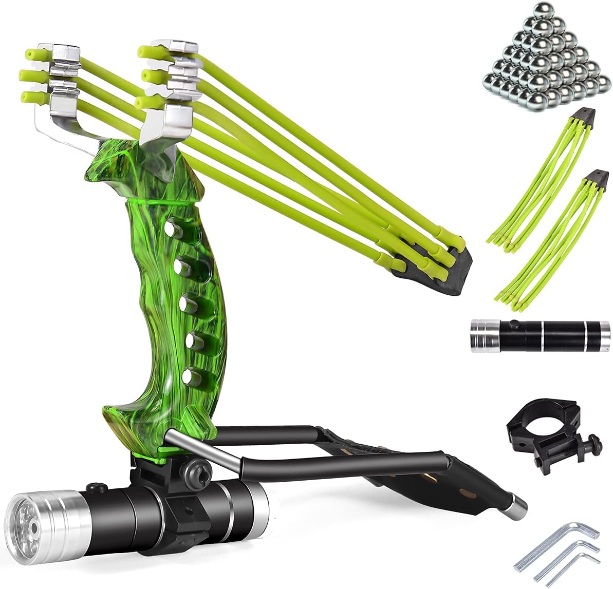 NOBONDO Strong Folding Slingshot - Powerful Adjustable Slingshot Rocket with Wrist Brace Hunting Survival Catapult with 2 Rubber Bands and 100 Ammo Balls