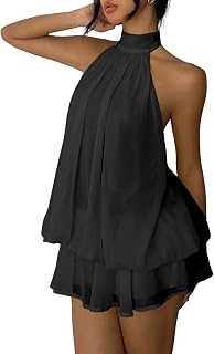 Women's Chiffon Halter Drop Waist Mini Dress Wedding Guest Dresses Ruffle Formal Club Holiday Brunch Outfits