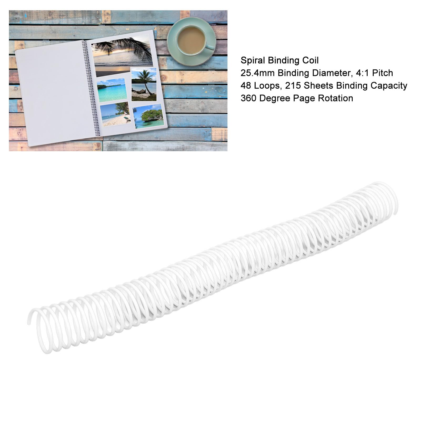 Confezione da 35 bobine di rilegatura carta A4, diametro 25,4 mm, 48 anelli, dorsi in filo di plastica a spirale con passo 4:1, capacità 215 fogli, bianco (Bianca)