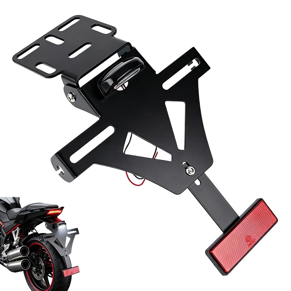 Foreverup Motorrad Kennzeichenhalter, Universal Nummernschildhalter, Einstellbarer Winkel Motorrad kennzeichenhalterung mit Kennzeichen Reflektor, mit Den Meisten Motorradmodellen, Schwarz