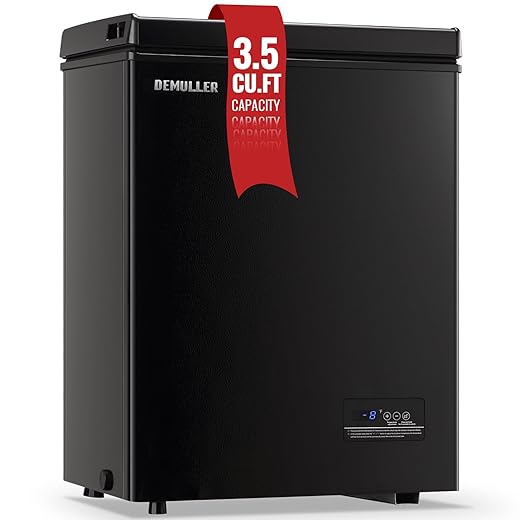 Deep Freezer Chest 3.5 Cubic Feet Freezers with Temperature Display Panel Mini Freezer with Removable Basket Suitable for Apartment Garage Dorm BLACK