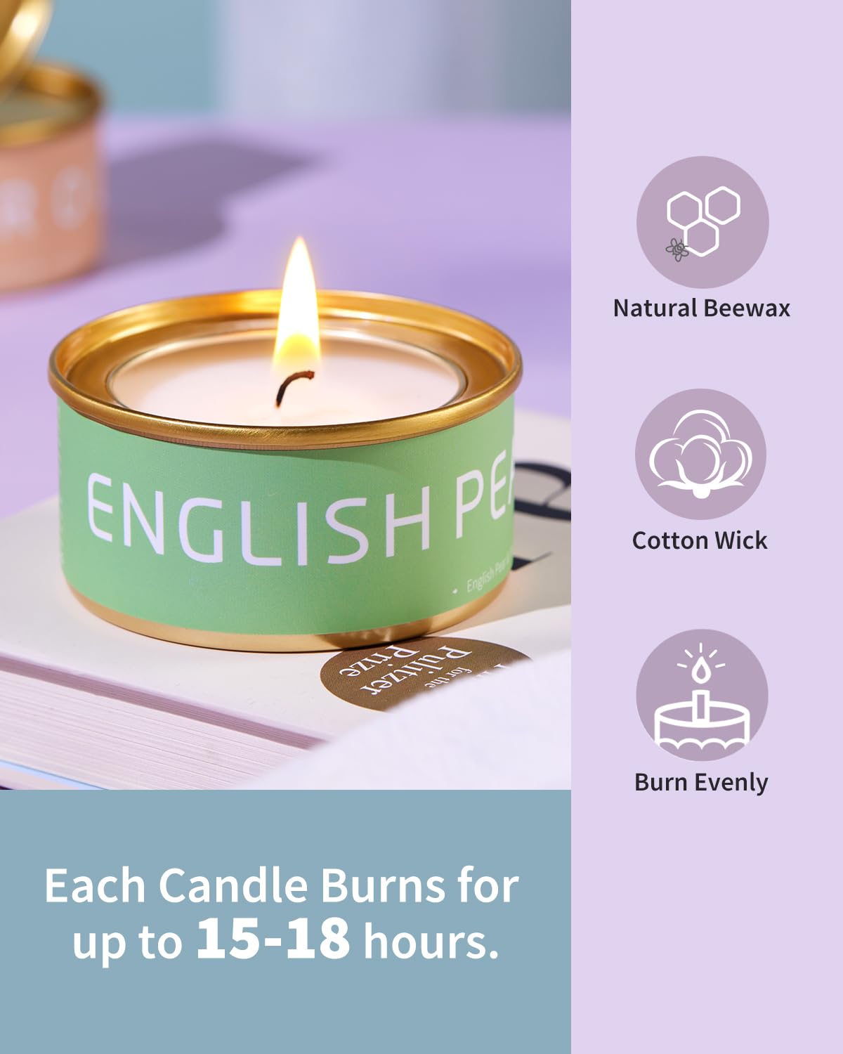 VTS Velas aromáticas para el hogar, paquete de 6 velas de aromaterapia (lavanda, vainilla, pera inglesa y fresia, neroil, salvia clara, jazmín sambac), juego de velas de regalo para relleno de 6