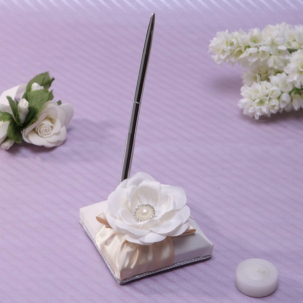 Wedding Accessories, Ivory Flower Guest Book and Pen Set
