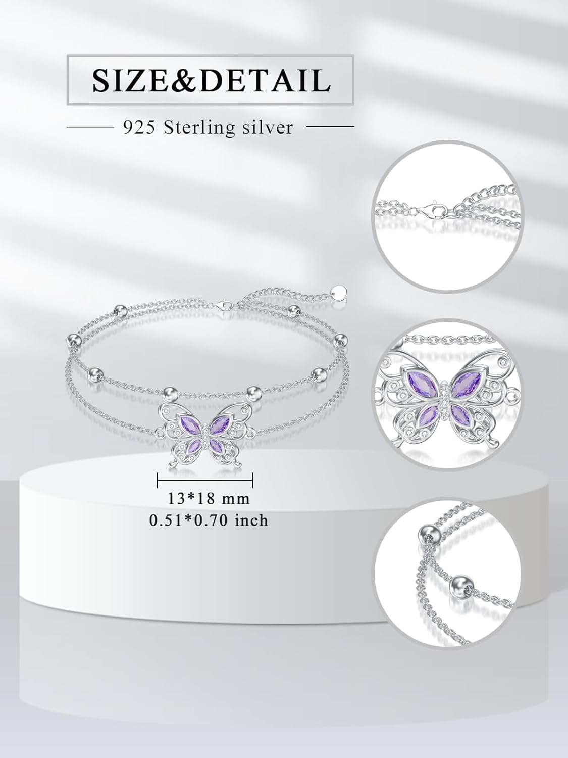 Ankle/Bracelet for Women Sterling Silver Sea Turtle/Butterfly/Mustard Seed/Sister/Sunflower/Elephant Gifts for Birthday Summer Beach Jewelry for Mom Wife Daughter Friend