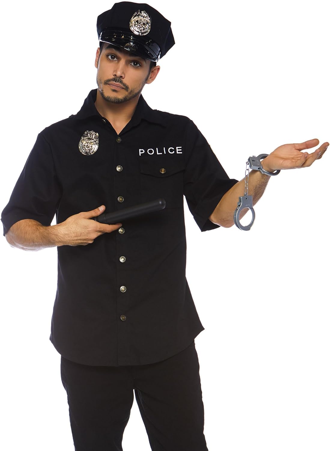Leg Avenue Men's 4 Pc Cuff 'Em Cop Costume with Shirt, Cuffs, Hat, Toy Baton
