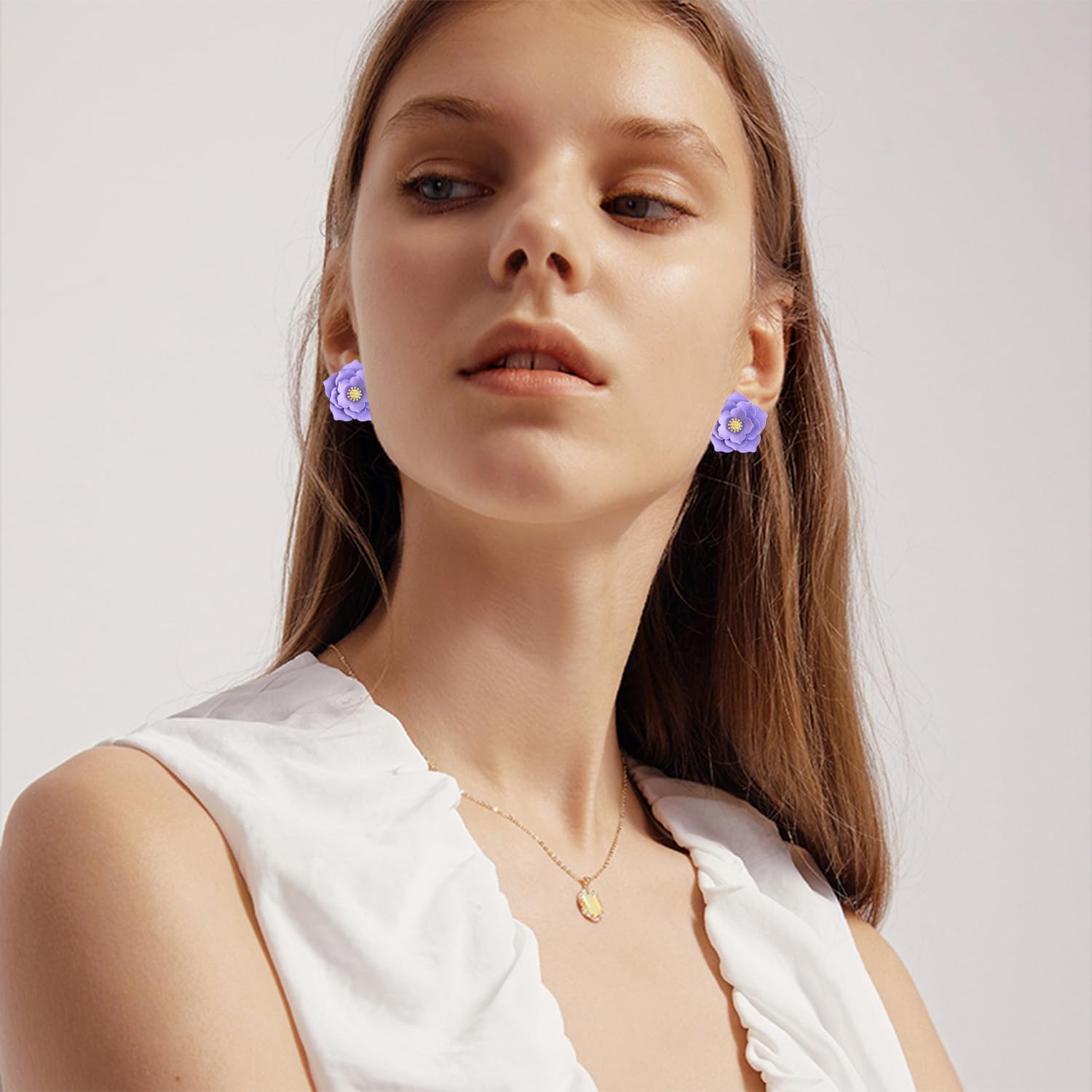 Simulated Creative Flower Alloy Three-Layer Three-Dimensional Stud Earrings Statement Colorful Petal Stamen Stud Earrings for Women - Image 5