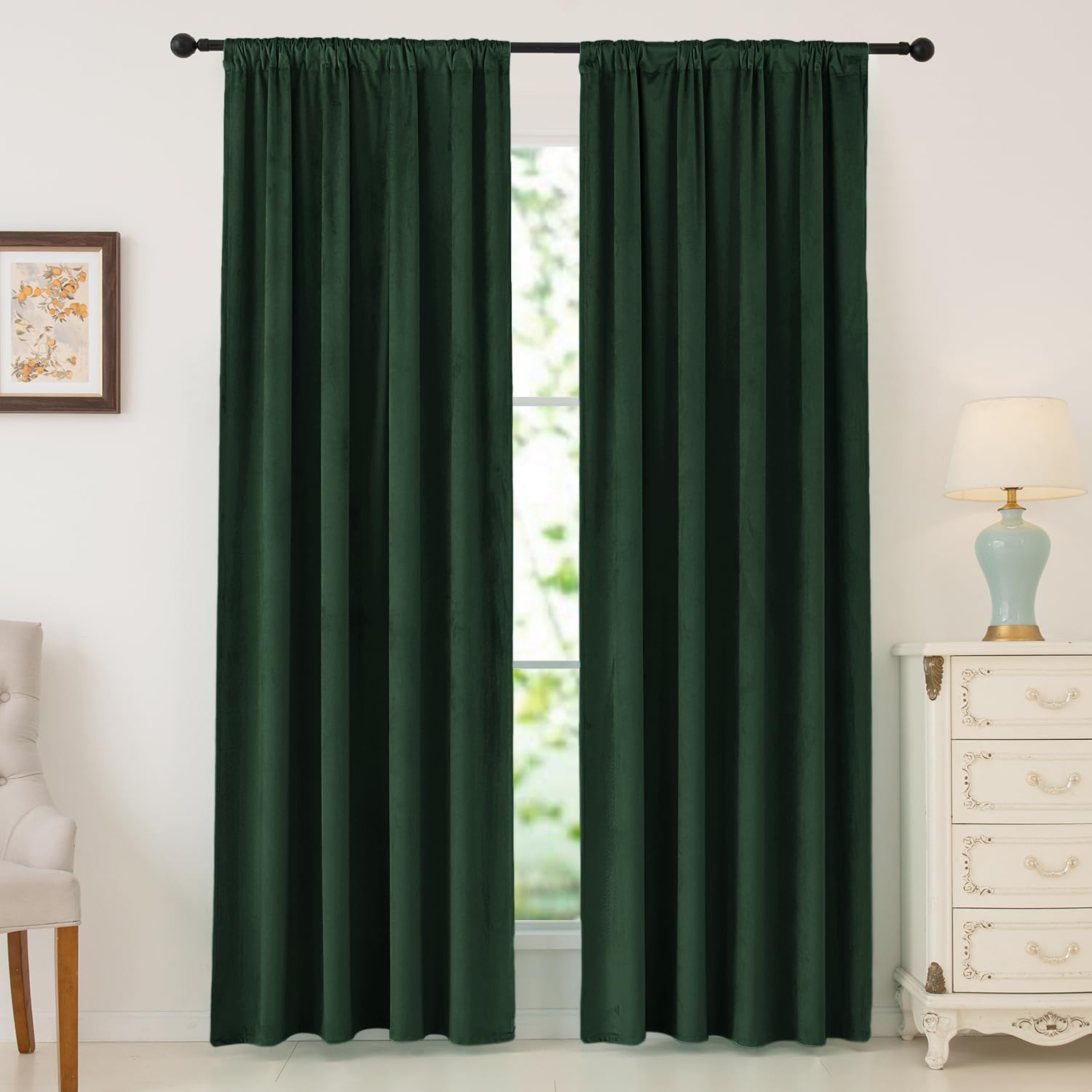 nanbowang Dark Green Velvet Curtains - 42 Inches Width 84 Inches Long Soft Curtain Rod Pocket Thermal Insulated Window Treatment for Bedroom 2 Panels