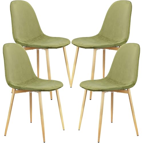 YJCfurniture Dining Chairs Set of 4 Mid Century Modern Side Chairs,Retro Velvet Upholstered Dining Chair with Metal Tube (Grass Green) …