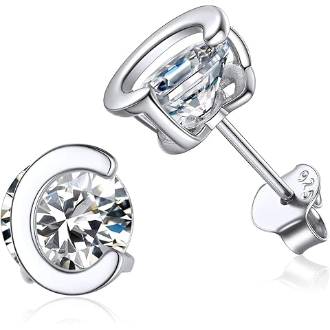 ChicSilver Small Initial Stud Earrings for Women, 925 Sterling Silver Cubic Zirconia Letter Earrings Hypoallergenic