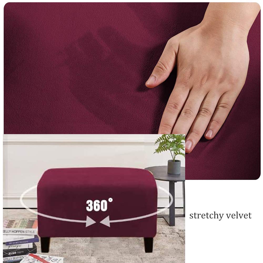 BXFUL Copri Pouf Elasticizzato Rettangolare Poggiapiedi Divano, Lavabile Jacquard Ottomano (Large,Grigio