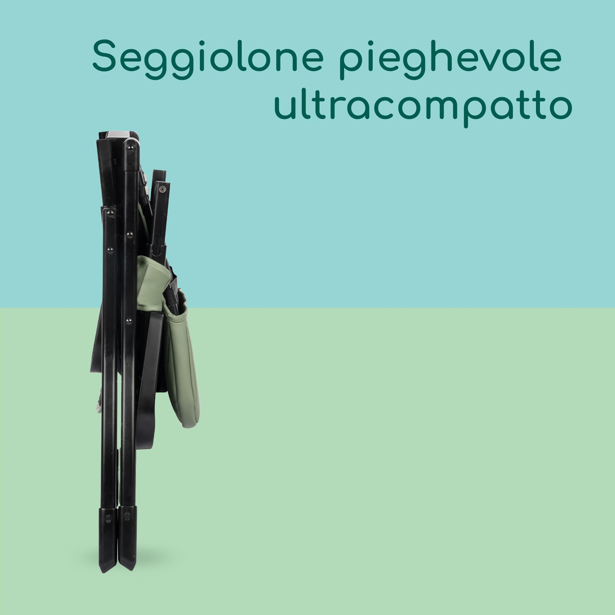 Bebeconfort Lily Seggiolone pappa bimbo, 6 mesi-3 anni, 9-15 kg, Seggiolone Pappa Pieghevole Viaggio, Seggiolone leggero (4 kg), Facile da pulire, Seduta Imbottita, Mineral Green
