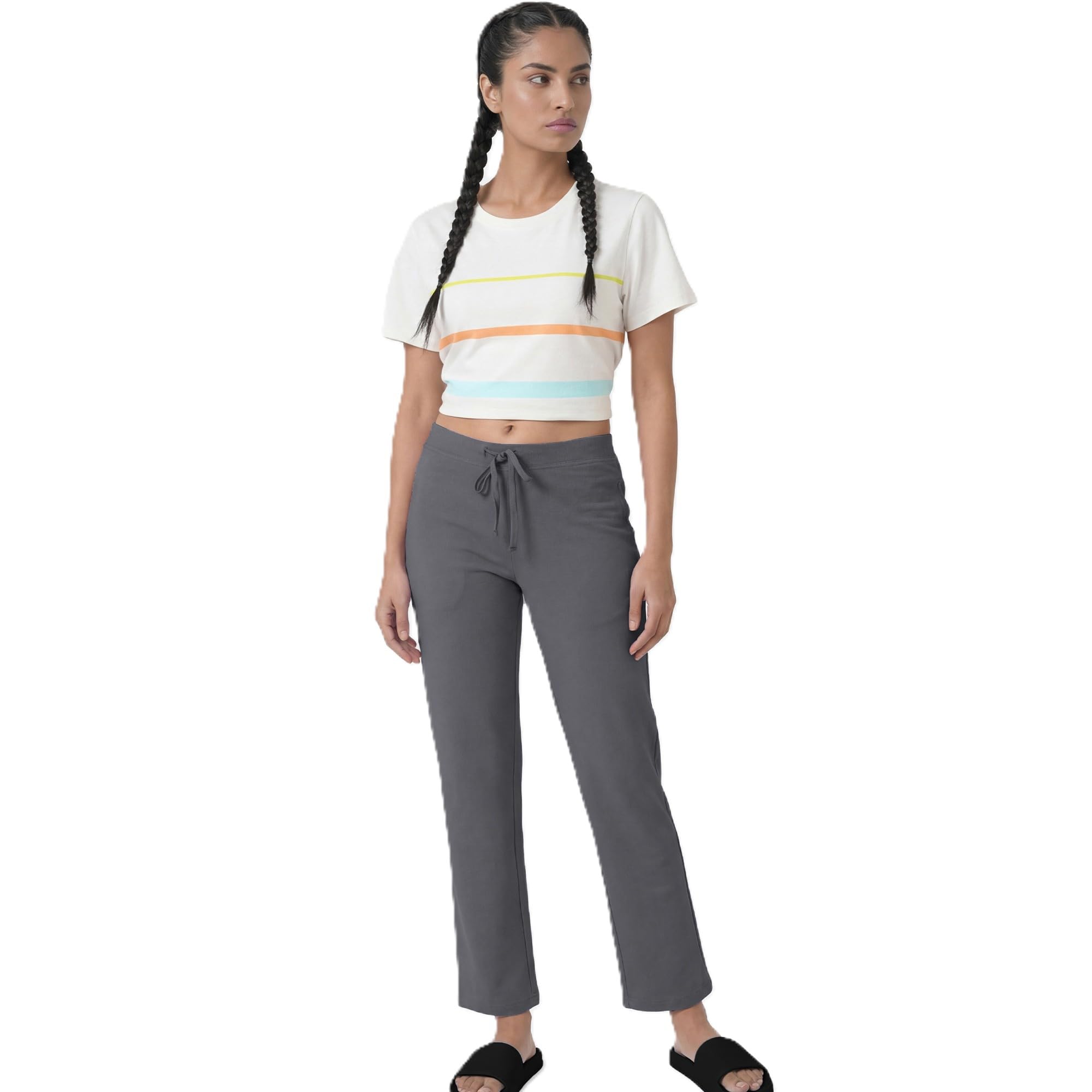 womens Enamor Mid Rise Regular Length Drawstring Closure Lounge Pants For Women - Slim Fit, Soft and Breathable Stretch Cotton - E014-picture-28