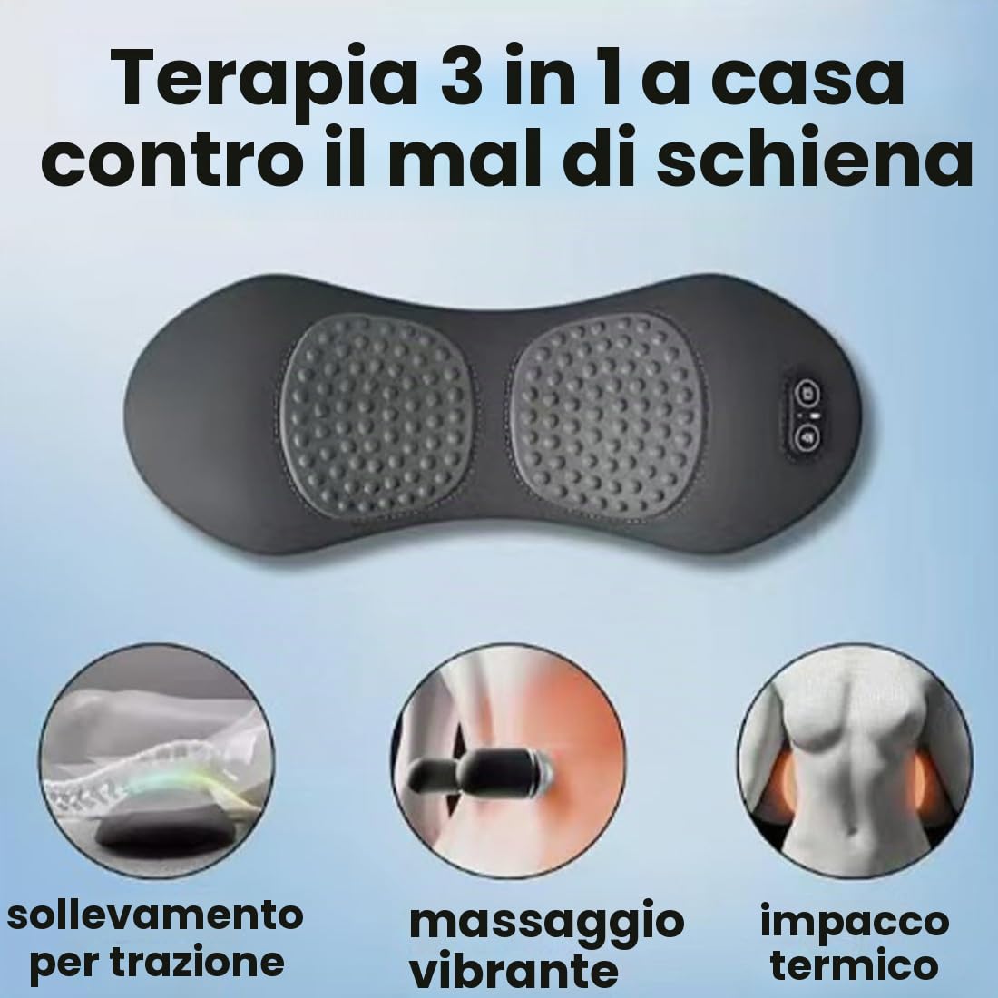Theraback 3-in-1 Terapia per la Schiena, Sollievo Centrale 3 in 1 Massaggiatore per la Schiena, Stretcher per Schiena a Casa con Trazione, e a Alimentazione per Collo, Spalle e Schiene (Black)