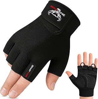 BEAST RAGE Workout Gloves for Men, Durable Palm Grip Gym Gloves Women Half Finger Elasticated Training Weight Lifting Strength Bodybuilding Anti Slip Cycling Gloves Exercise