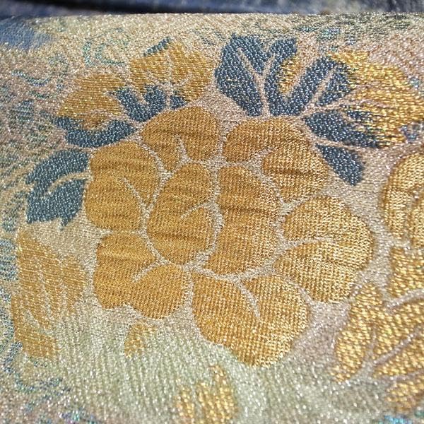 袋帯 京都 西陣 織りと染めの併用 丁字染 金銀糸 花丸 菊 新古品