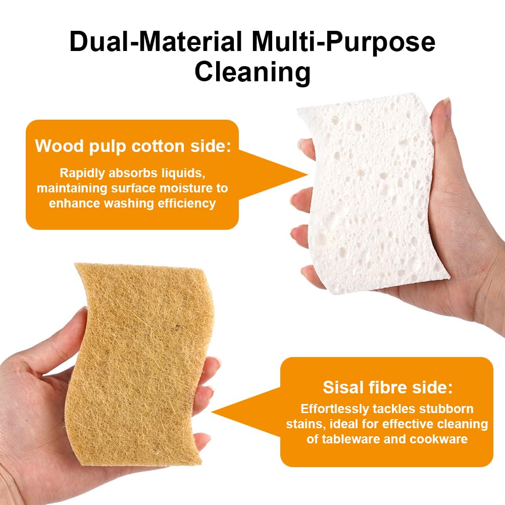 HIKPACKER Paquete de 6 Esponjas Naturales a Base de Plantas, Esponja de Cocina Biodegradable, Esponjas de Celulosa para Platos, Doble Cara, Reutilizables, Antiarañazos, Ecológicas, para Cocina y Baño — view 6