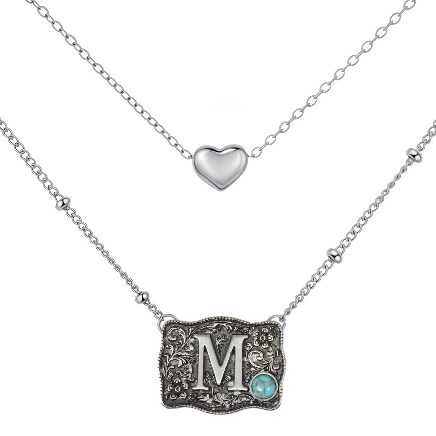 Belt Buckle Bracelet Initial Letter A-Z Bracelets Western Cow Tag Bracelet Belt Buckle Necklace Western Style Initial Letter Pendant Necklace