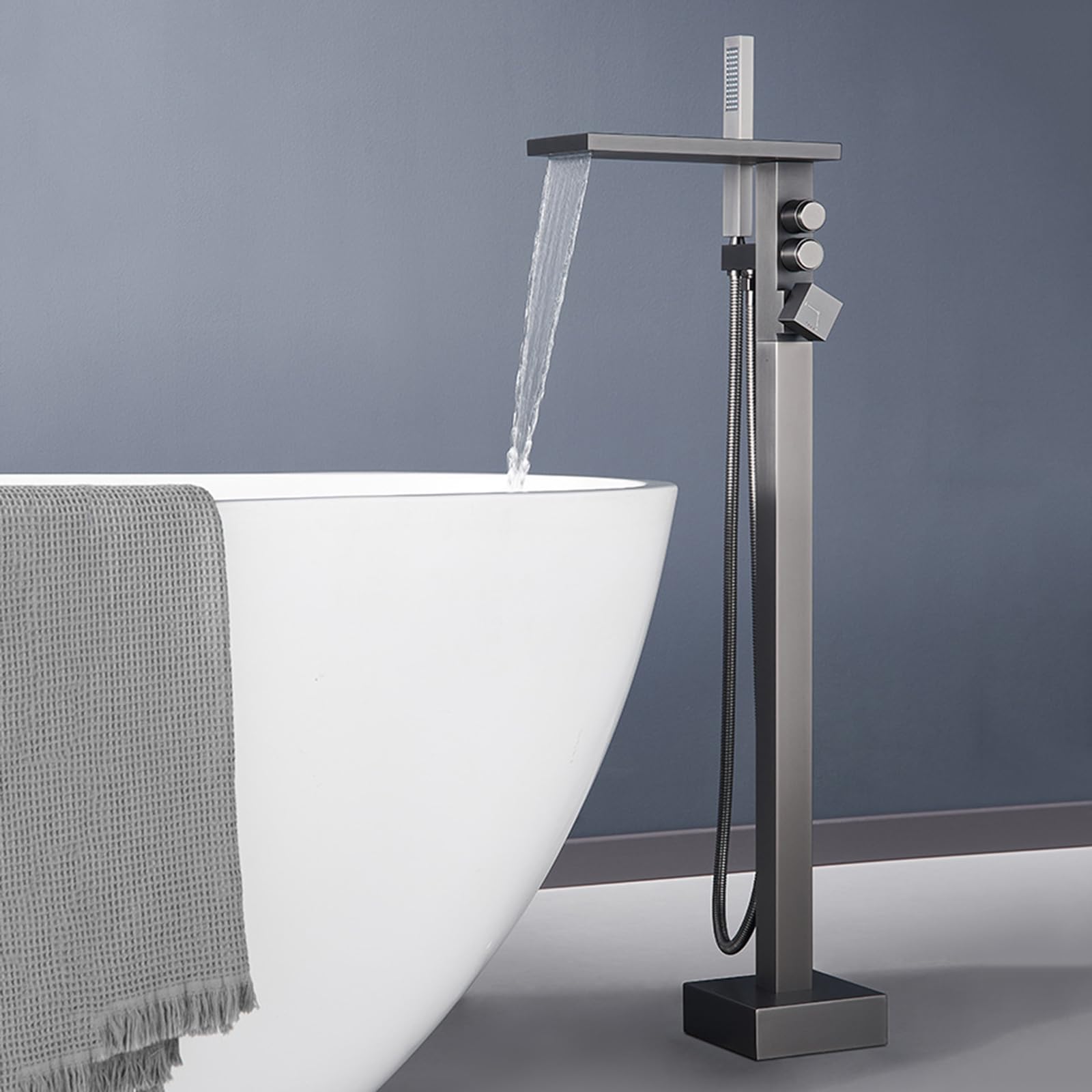 BiaoTeng Grifo Bañera Independiente con Cascada Gris Laton