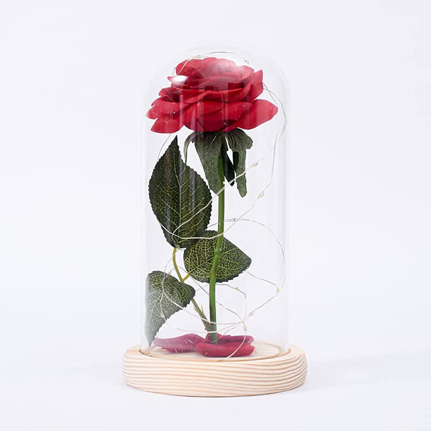 Artificial Flower Rose Gift, Led Light String on The Glass Red Rose Wooden, Upscale Immortal Flowers, Gifts for Valentines, Anniversary, Mother's Day, Birthday Gift