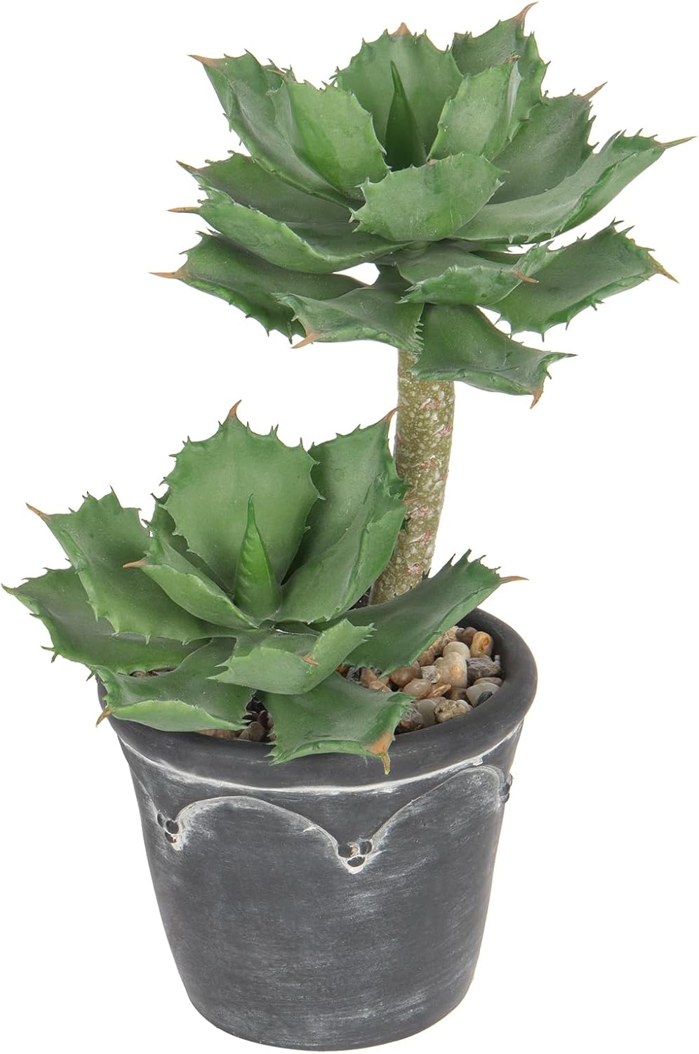 Hollyone Large Artificial Succulent Plants Fake Two-Head Succulent Agave Plant Potted 13" Faux Plant in Vintage Cement Pot Succulent Aloe Plant Indoor for Home Office Living Room Table Shelf Decor