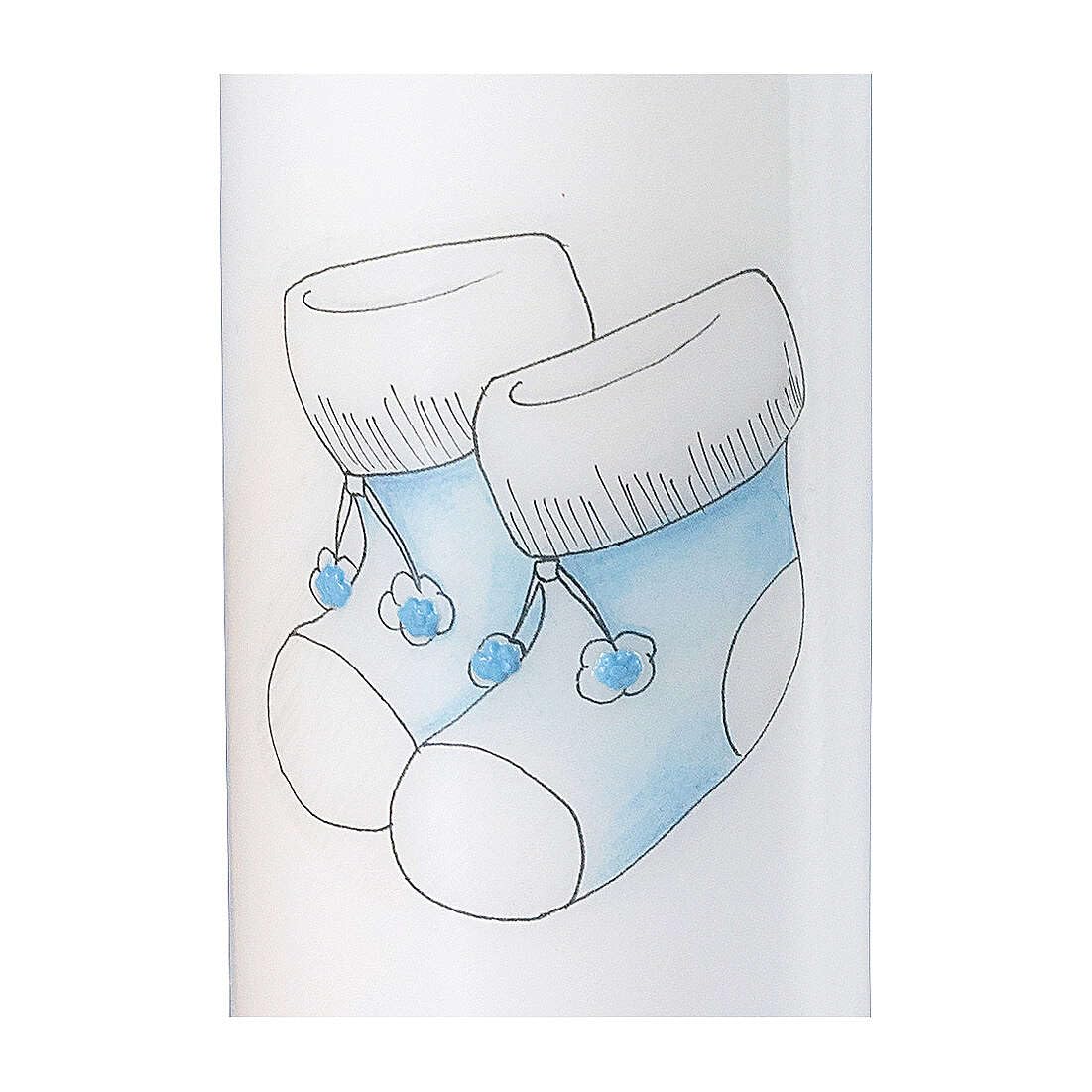 Candle for Christening with Light Blue Baby Shoes, 220x60 mm