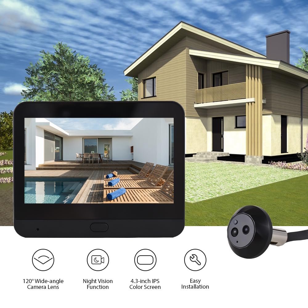 Timbre con vídeo WiFi para cámara de Mirilla de apartamento Pantalla a Color de 4,3 Pulgadas Aplicación Smart TY 1080P PIR Detección de Movimiento Cámara de Alarma Visualización