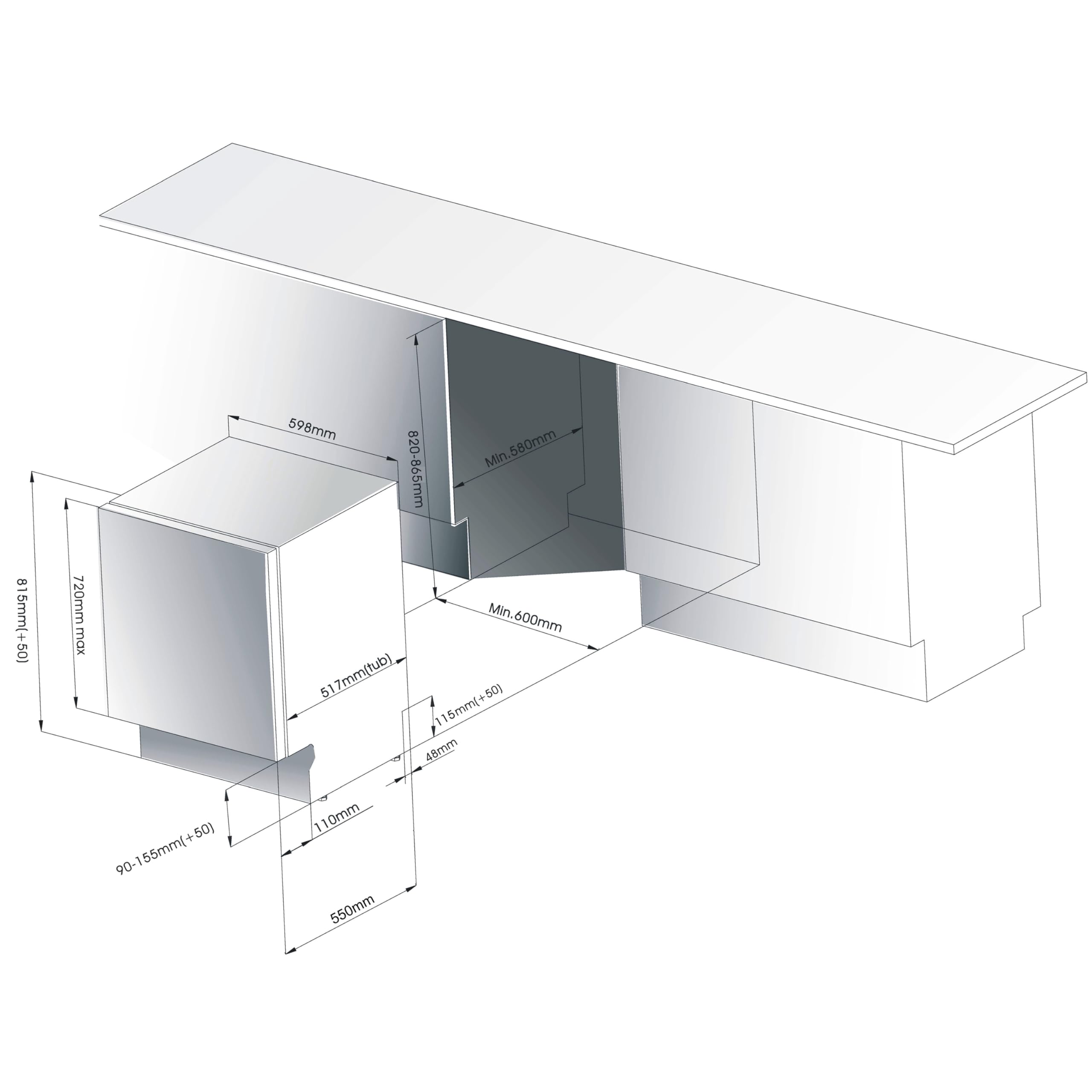 homeX Geschirrspüler vollintegriert 60 cm 14 Maßgedecke 5 Programme Aquastop GSEV6014AE