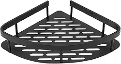Prateleira de Canto Triangular, Suporte Organizador para Banheiro Cozinha Lavanderia, Aço Inox Preto, Instalação Sem Furar