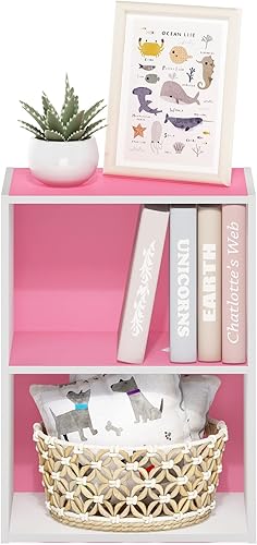 Miniatura 4 de Furinno Luder - Estantería para libros, 2 niveles, color rosa y blanco