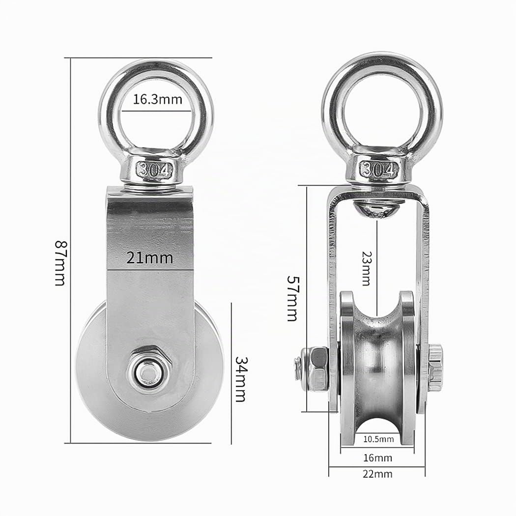 Herbst 34MM Poulie pour Cable, 4 Pièces Poulie de Levage Groupes de Poulies en Acier Inoxydable, Charge 250kg(34MM,4 Pièces)