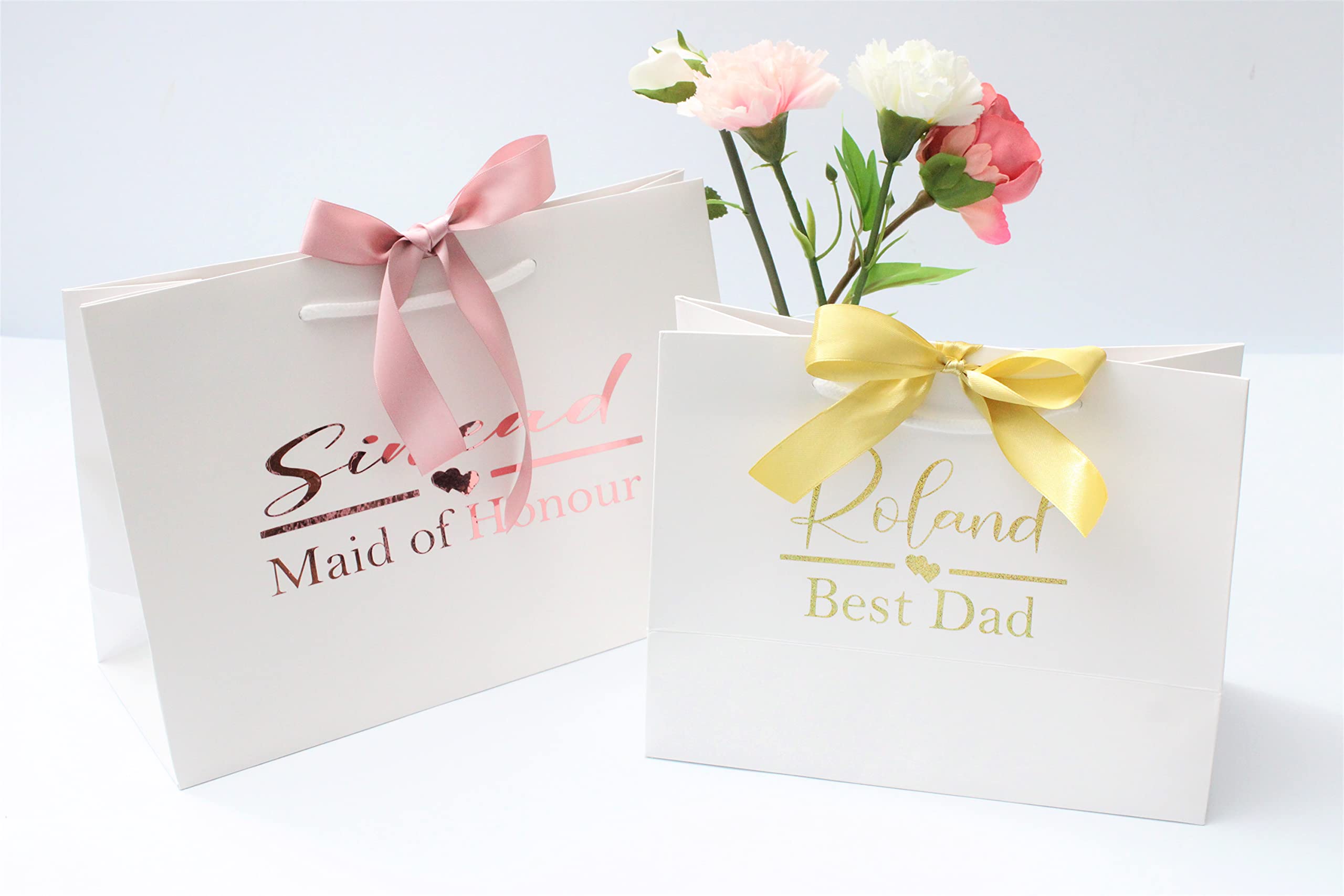Luxury Gift Bag with Rope Handle | Personalised Gift Bags for Birthdays, Weddings, Bridal Party | Custom Gift Bags (WHITE - MEDIUM)
